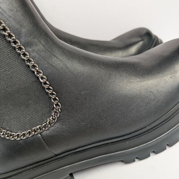 Vaneli Zetta Black Leather Chain Trim Chelsea Platform Ankle Boots 9.5 Narrow - Picture 10 of 10
